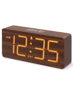 Digital Alarm Clock Wooden LED Large Display Loud Heavy Sleepers Bedroom
